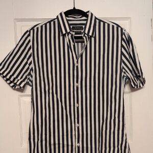 Zara Navy and White Striped Casual Shirt